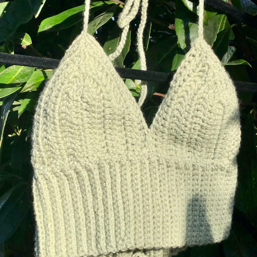 Sage Green Crochet Halter Crop Top